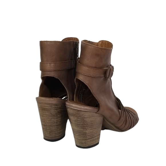 Fabianelli Italian Leather Woven Open Toe Ankle Booties Stacked Heel Size 6.5 - Picture 3 of 8